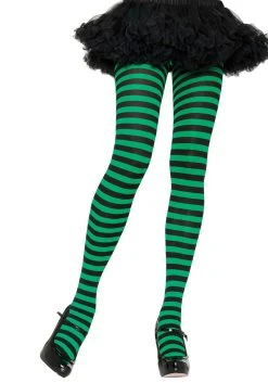 Black And Green Striped Nylon Costume Tights