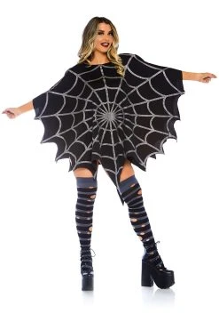 Black Web Glitter Poncho