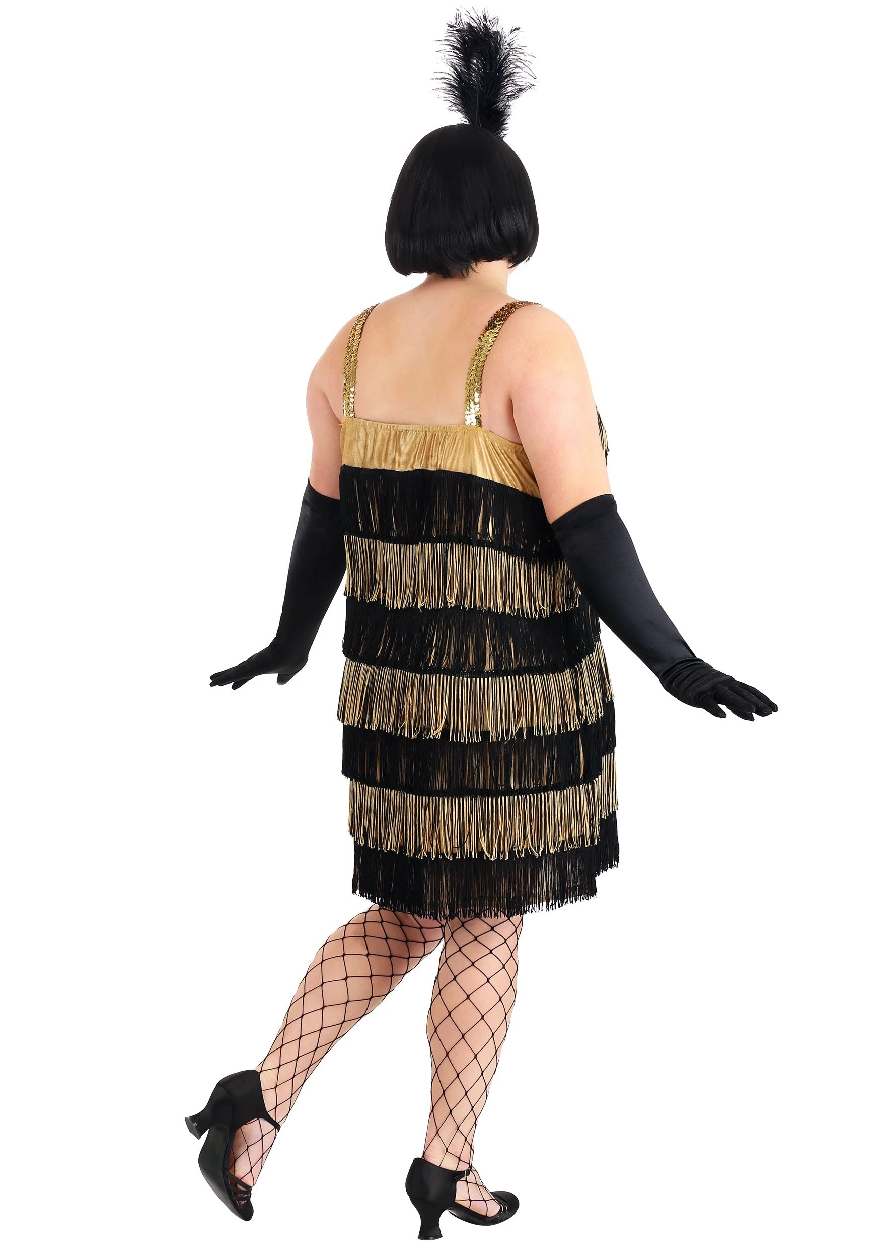 Women's Gold And Black Fringe Flapper Plus Size Costume 2 Women's Gold And Black Fringe Flapper Plus Size Costume - Image 2