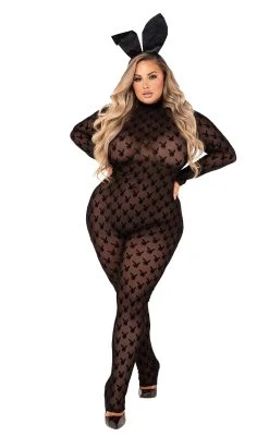 Plus Size Women's Sheer Bunny Playboy Bodysuit