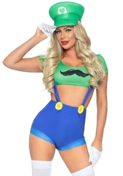 Women's Sexy Piece Green Gamer Sidekick Costume