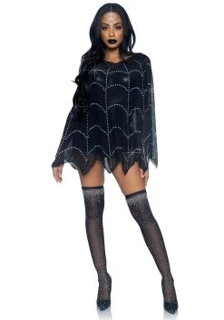 Sheer Rhinestone Spiderweb Poncho 2 Sheer Rhinestone Spiderweb Poncho -FunCostumes shop sheer rhinestone spiderweb poncho alt 2