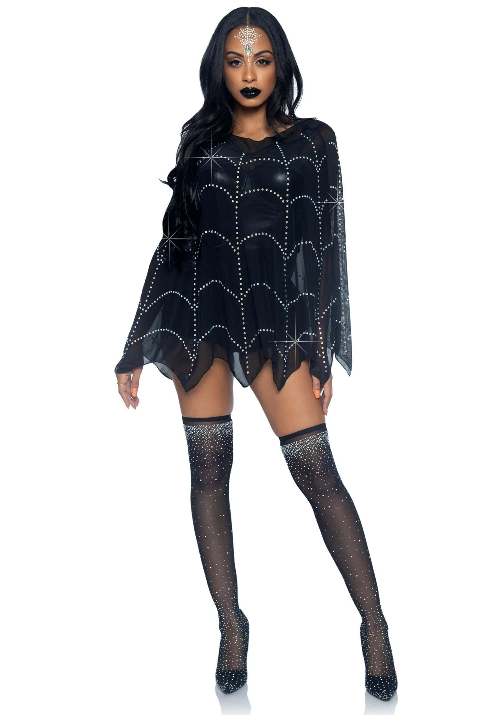 Sheer Rhinestone Spiderweb Poncho Sheer Rhinestone Spiderweb Poncho -FunCostumes shop sheer rhinestone spiderweb poncho alt 2