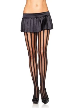 Vertical Striped Black And See-Through Pantyhose