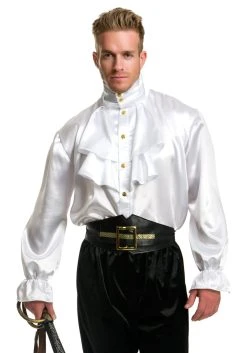 Mens White Satin Ruffle Adult Shirt