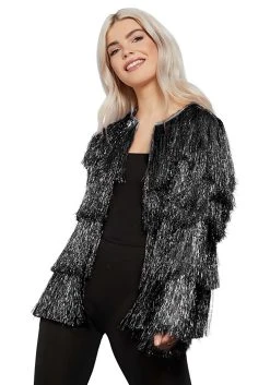 Womens Tinsel Black Fringe Jacket