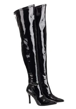 Black Patent Over The Knee Women's Boots -FunCostumes shop womens black patent over the knee boots alt 2