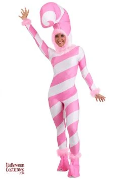 Women's Pink Candy Cane Jumpsuit -FunCostumes shop womens pink candy cane jumpsuit alt 3
