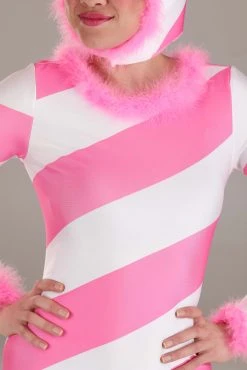 Women's Pink Candy Cane Jumpsuit -FunCostumes shop womens pink candy cane jumpsuit alt 5